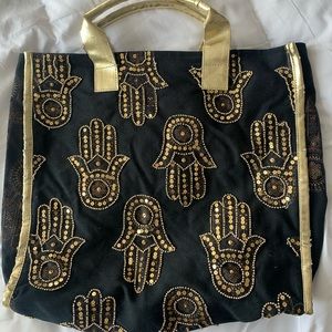Hamsa gold and black tote bag